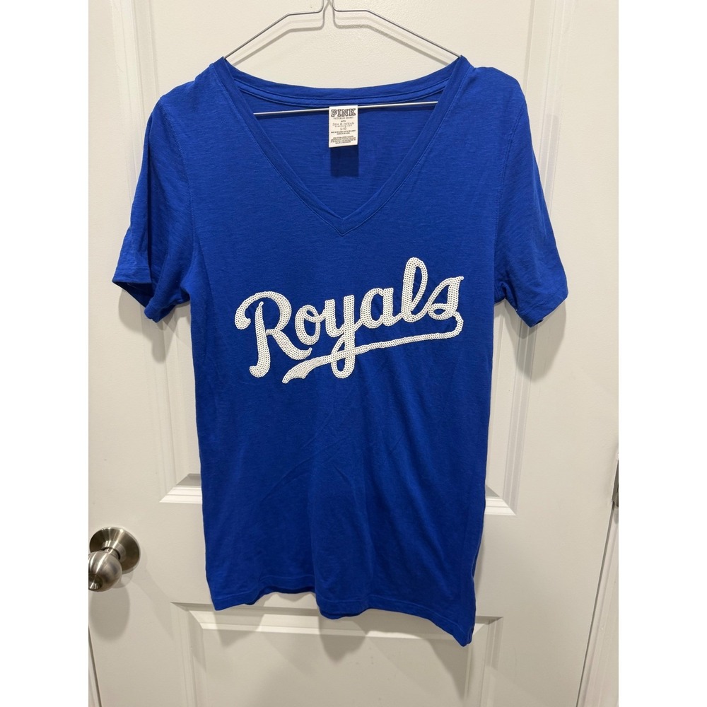 PINK Women T-Shirt Sequin Royals Graphic Blue Large
